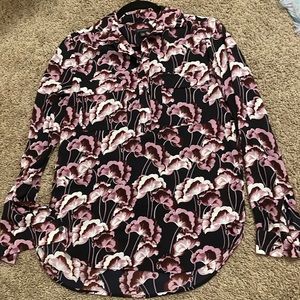 Ann Taylor purple floral and black pullover long sleeve top.